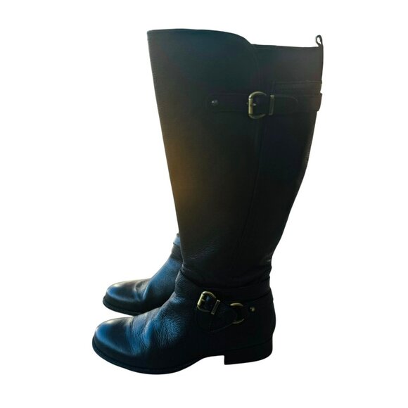 Naturalizer Jordan Leather Tall Riding Boots Black Wide Calf Harness Buckle 7.5 - Picture 1 of 16